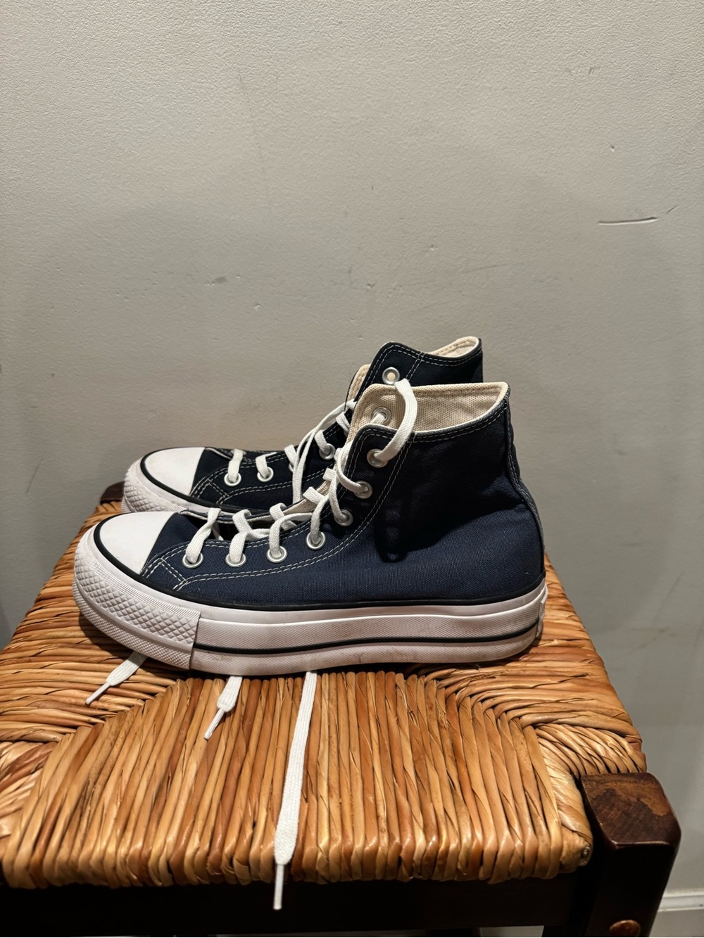 Converse High-Top Canvas Sneakers in Navy and White size 7.5